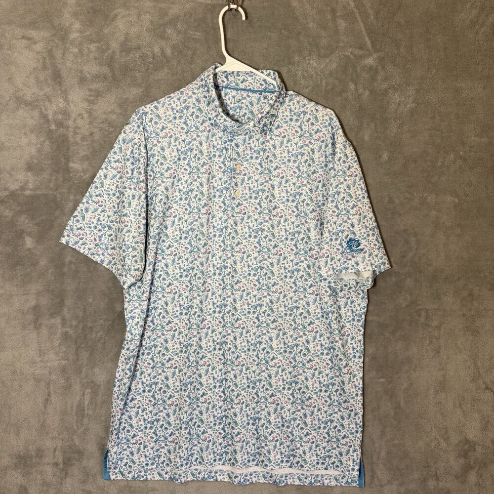 Johnnie O Polo Men L Blue Drinks Print Performance Golf Surfer Bar Hendricks - Picture 3 of 11